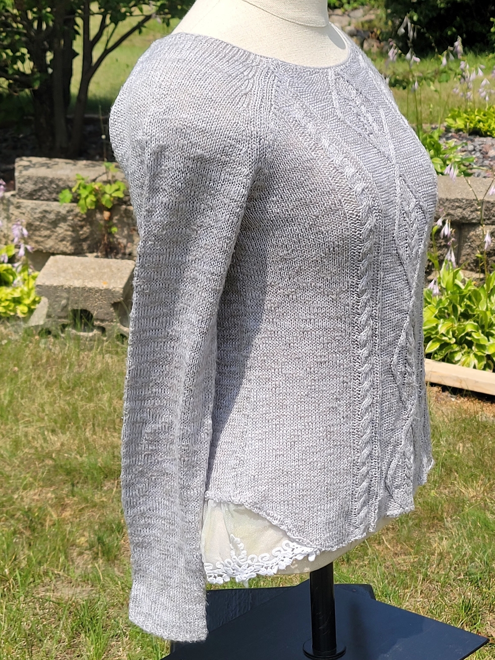 Mudd size 10 girl's gray knit sweater with lace decor on side hem - Picture 6 of 6